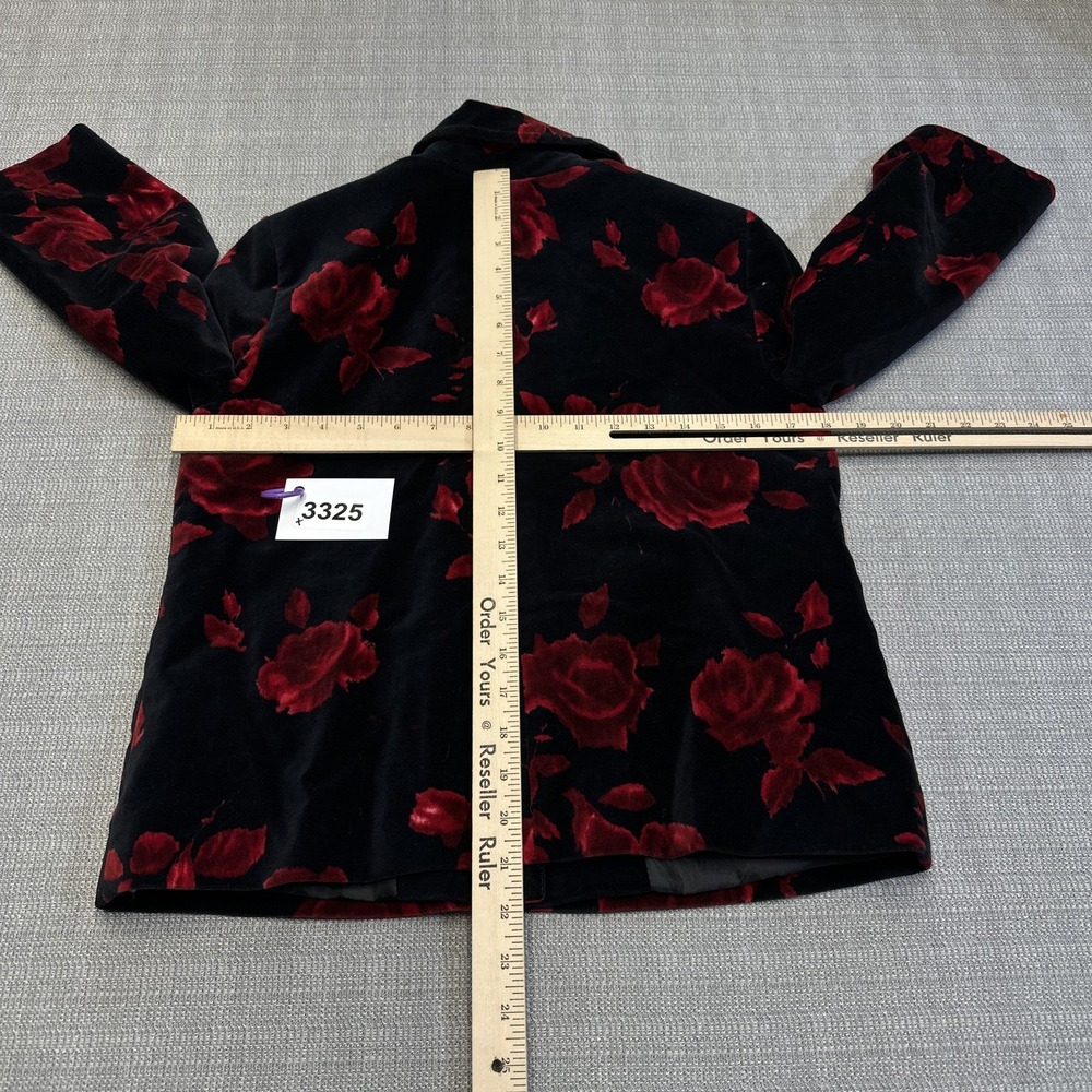Talbots‎ Velvet Rose Print Blazer Jacket Black Red Floral Size 2 Holiday Chic - Picture 6 of 9